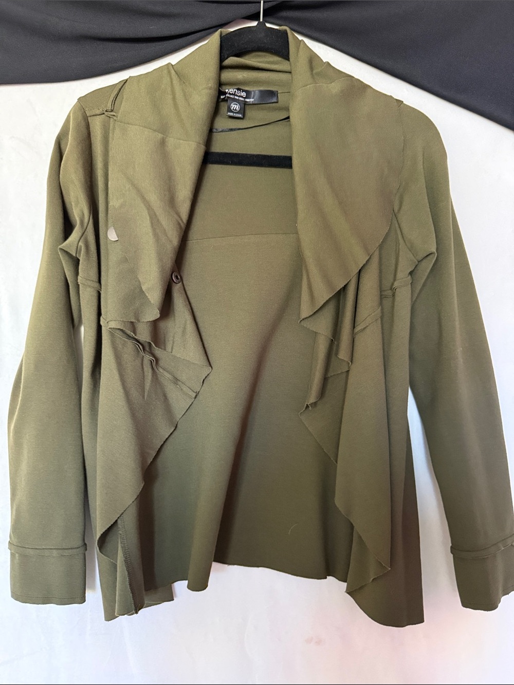 Avanti Olive Green Draped Waterfall Blazer
